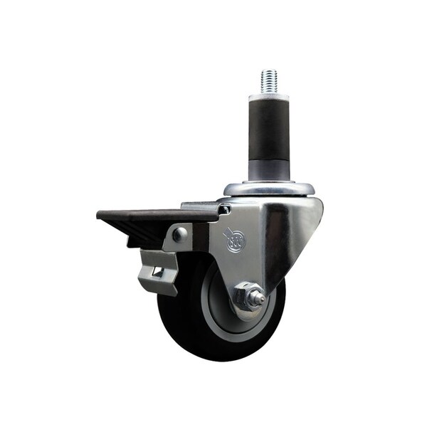 3'' Black Poly Swivel 1-1/4'' Expanding Stem Caster with Brake